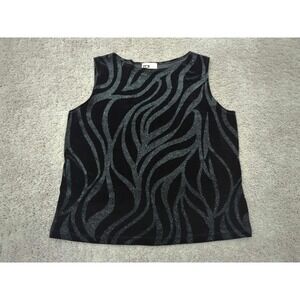 I.N Studio Tank Top Womens Large Black Moire-Effect Boat Neck Made in USA